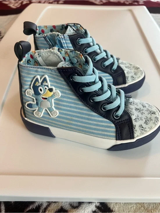 Kids Bluey BlueStriped High-Top Sneakers with Character Accent
