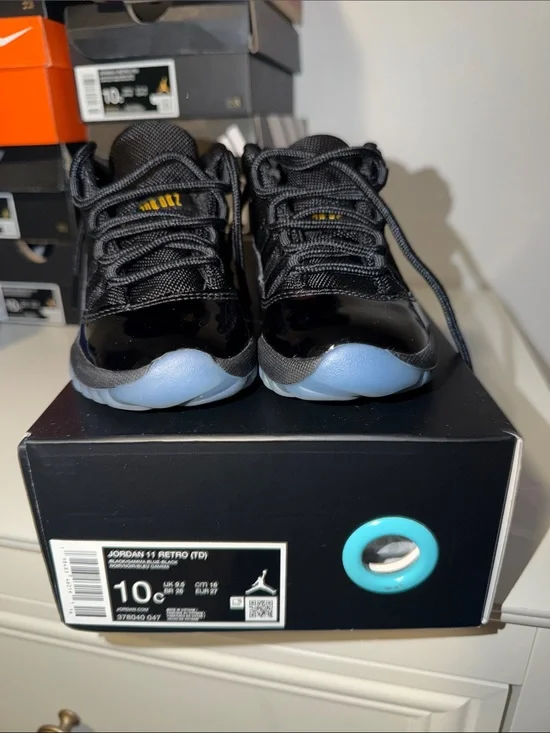 Jordan Kids 11 Retro Low Black with Ice Blue Outsole