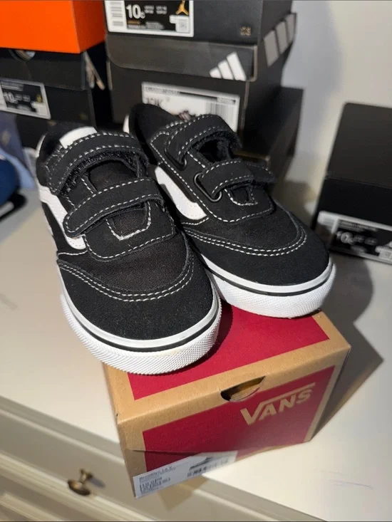 Vans Kids Black and White Velcro Canvas Sneakers