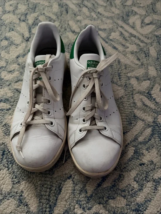 adidas White Leather Sneakers with Green Heel Tab