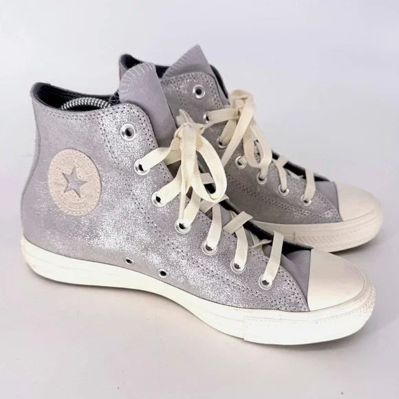 Converse All Star Hi Silver Lavender Metallic Leather Sneaker‎ A12505C W 8 NEW