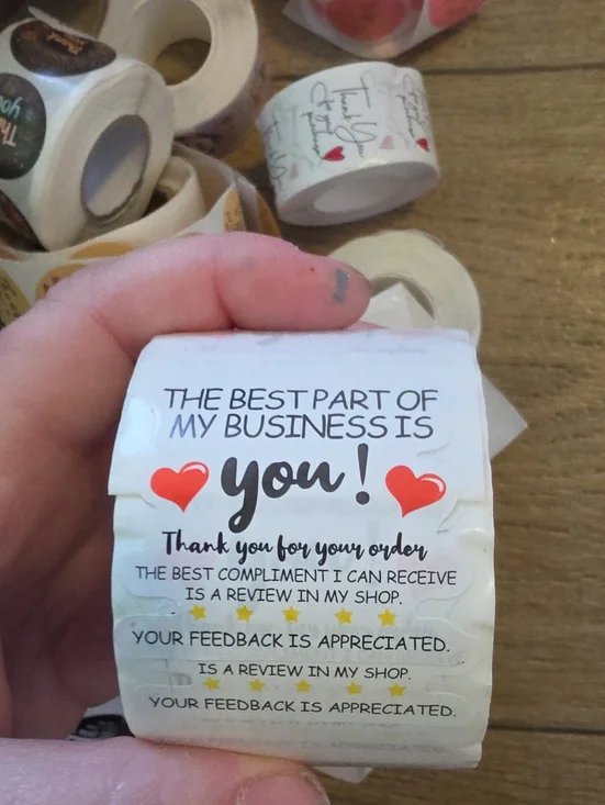 Thank You Stickers Roll - White with Red Hearts