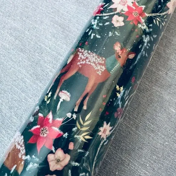 Christmas Deer Woodland Holiday Floral Glitter Gift Wrap Wrapping Paper