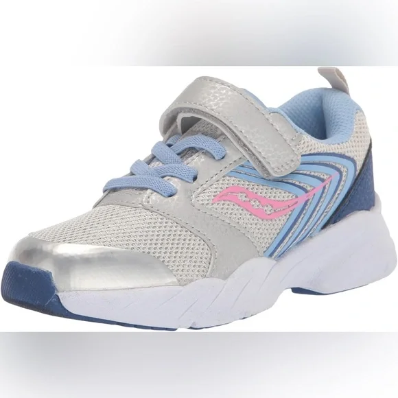 Saucony Little girls Wind FST LTT Silver/Blue/Pink Sz 2