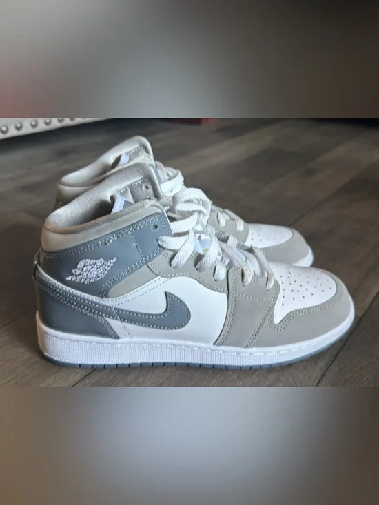 Jordan Kids High-Top Sneakers in White and Light Gray