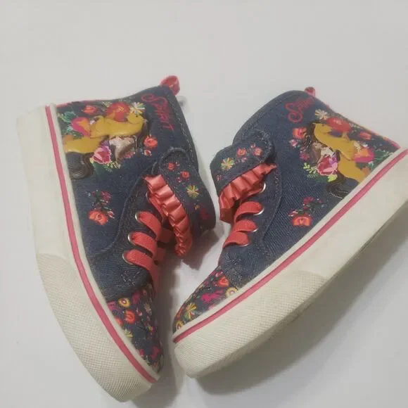 Spirit Shoes 10 Girl 10 High top Sneaker Denim Lace Up Shoes Patches Horse Lucky