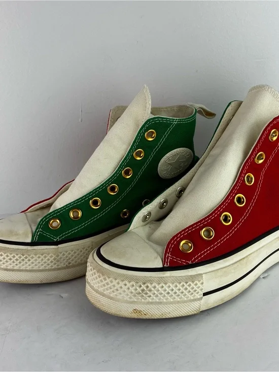 Converse Christmas Red & Green Canvas Platform High Top Sneakers
