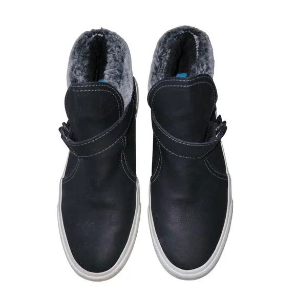 Blowfish Malibu Black Faux Leather Faux Fur Lined High Top Sneakers Buckle Strap