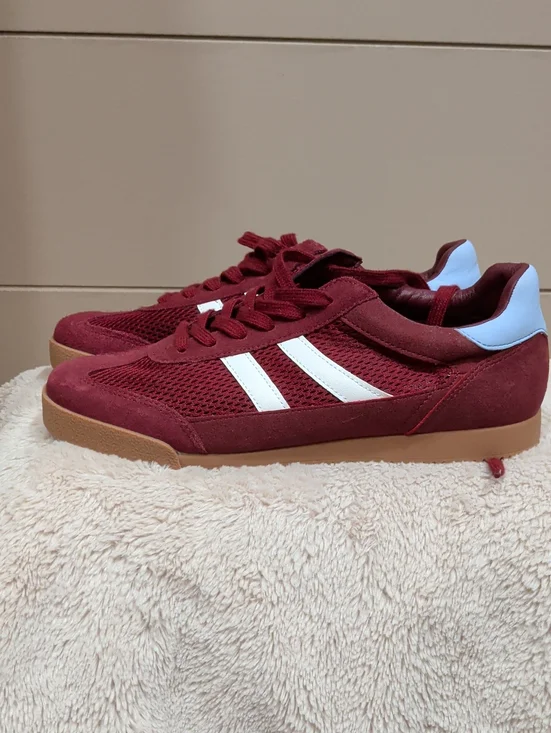 Steve Madden Women's Burgundy Sneakers with White Stripes
