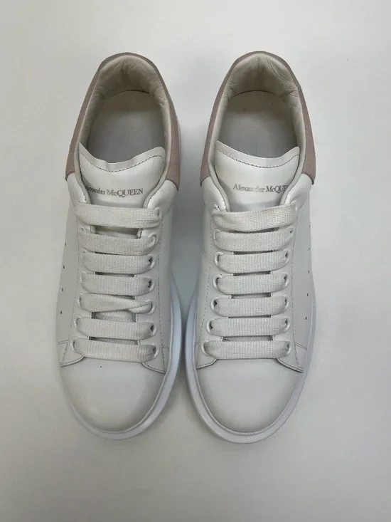 Alexander McQueen White Leather Sneakers with Blush Heel Tab size 9