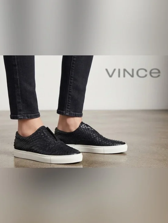 Authentic Vince designer reptile embossed leather platform slip on sneakers 7.5