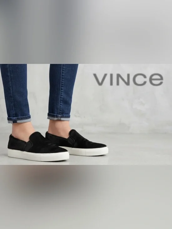 Authentic Vince designer black fur & leather platform sneakers 9.5