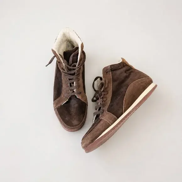 Loro Piana Suede Wedge Sneakers Boots Womens EU39.5/US8 Brown High Top Lace Up