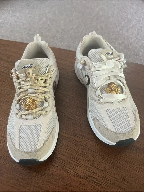 Custom designed Avia Women's Cream and Gold Sneakers