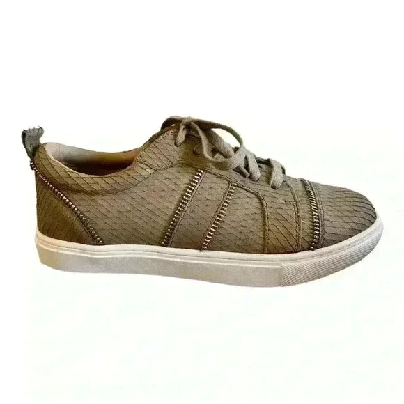 Botkier New York Taupe Harvey Snakeskin Effect Leather Sneakers Size 6