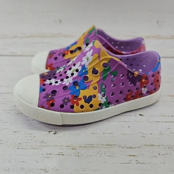 Native Jefferson Floral Shoes Purple White Toddler Girls C6 Slip On Water‎ Shoes