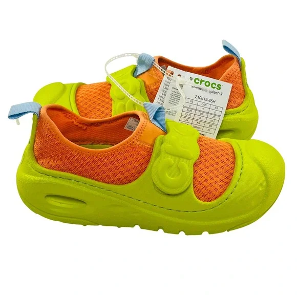 NWT Crocs Swiftwater Splash Water Shoe Kids J1 Lime‎ Green Orange Beach Summer