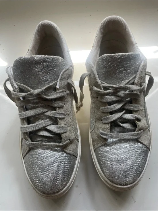 Valentino Women's Silver Glitter Lace-Up Sneakers