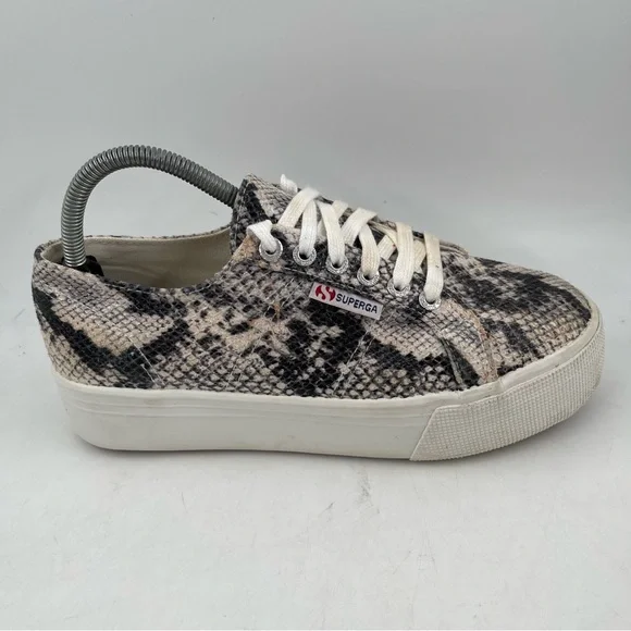 Superga Women’s 2790- Size 8.5 -Platform Snakeprint Lace-Up Fabric Sneaker Shoes