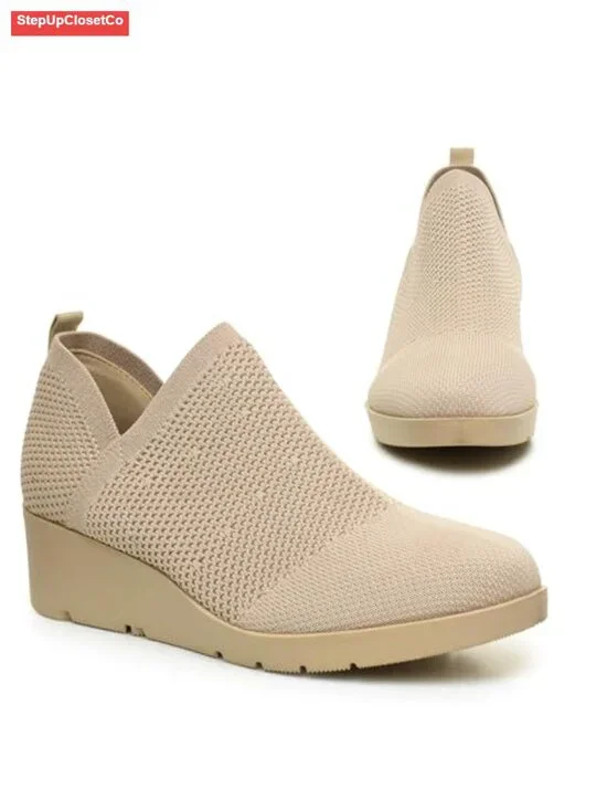 Womens Lightweight Knit Wedge Sneaker Slip-On Comfort Shoes