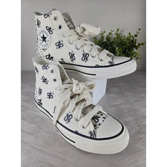 Converse Chuck Taylor All Star Hi Paisley Egret Black A15810F Mens 6.5 Womens8.5