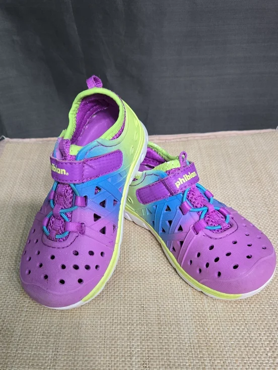 Kids Purple & Lime Water Shoes with Blue Accents
