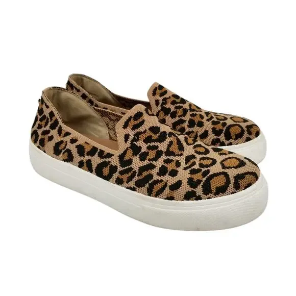 Steve Madden Women's Mailer Leopard Print Stretch Knit Slip On Sneakers Size 8.5