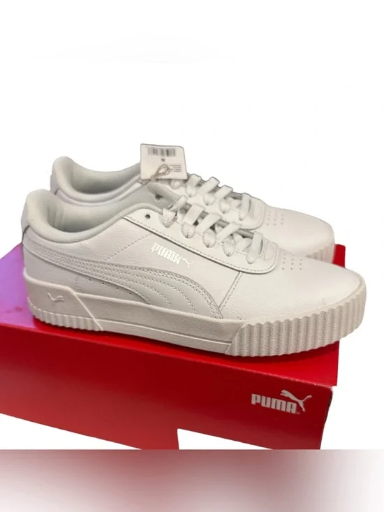 Puma‎ Carina Women’s Leather Court Sneakers White Platform 8 NIB