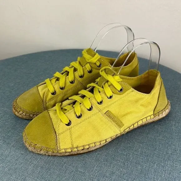 Calvin Klein Jeans Gisella Lemon Yellow Canvas Lace Up Sneakers Shoes 7.5