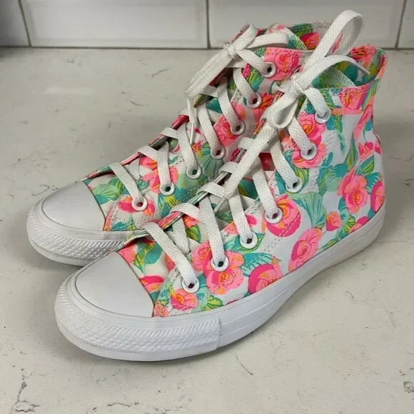 Converse Chuck Taylor All Star Canvas UNISEX HIGH TOP SHOE Neon Floral Rose 8