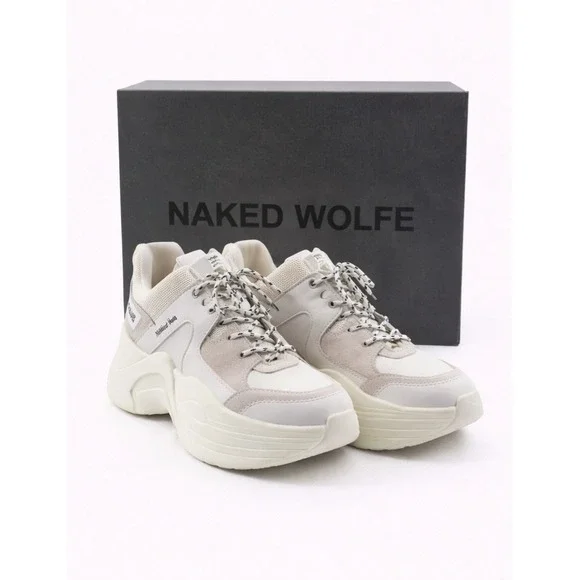 NAKED WOLFE Track Platform Sneakers – White‎ / Cream – EU 40