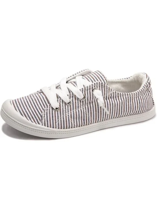 Womens Blue Brown Canvas Slipon Sneaker Low Top Walking Shoes Fashion Sneakers