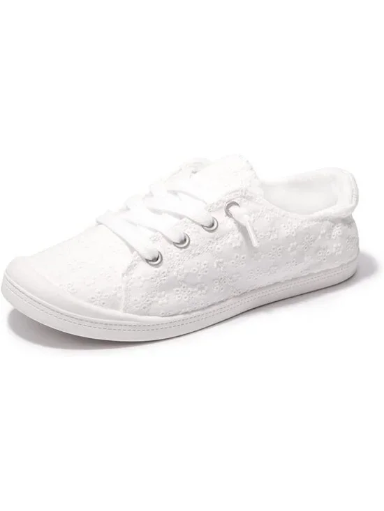 Womens White Canvas Slipon Canvas Sneaker Low Top Walking Shoes Fashion Sneakers