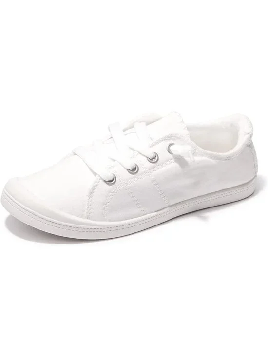 Womens White Canvas Slipon Canvas Sneaker Low Top Walking Shoes Fashion Sneakers