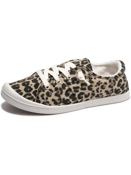 Womens Leopard Canvas Slip-on  Sneakers Low Top Walking Shoes Fashion Sneakers
