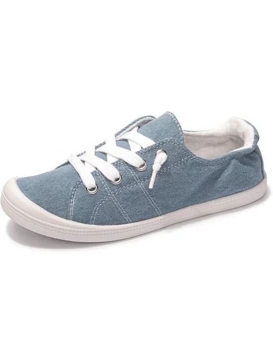 Womens Blue Canvas Slipon Canvas Sneaker Low Top Walking Shoes Fashion Sneakers