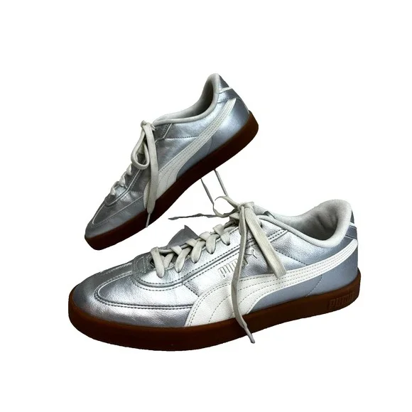 PUMA Club II Era Court Sneakers Silver Metallic  White Low Top Rubber Sole SZ 11
