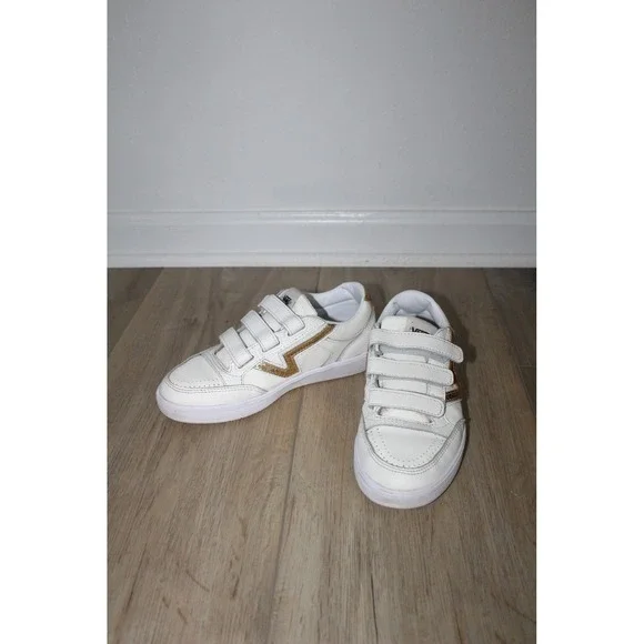 Vans Lowland‎ CC V White Gold Leather Velcro Skate Sneakers Women's 5.5 721356