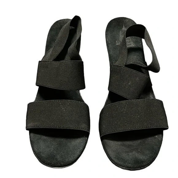 Women's Black Elastic Strap Wedge Sandals