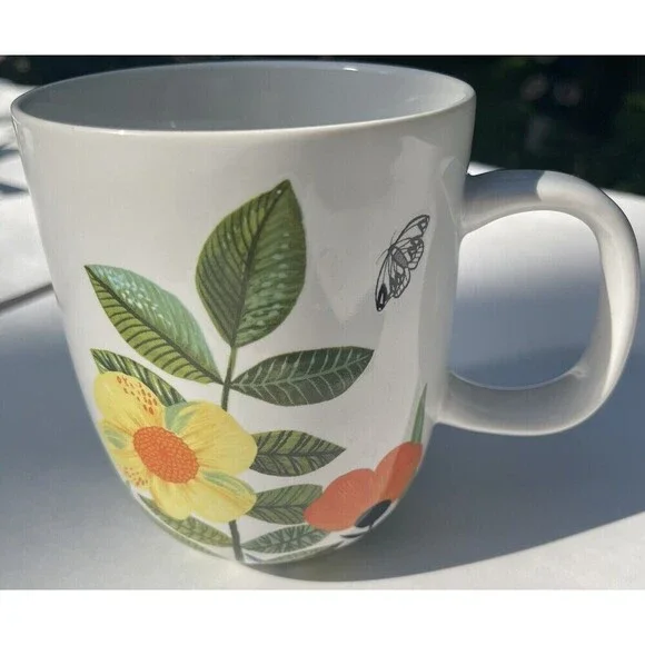 Pier 1 Savannah Floral Mug Coffee Tea Cup Earthenware Flower New