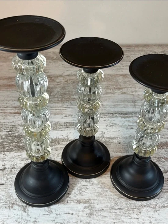 Pier 1 Lucite Black Metal Candle Holders - Set of 3