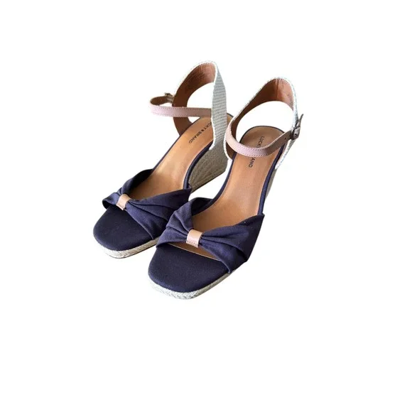Lucky Brand Macrimay Women's Indigo Blue Canvas Espadrille Wedge Sandals 9.5 NWT