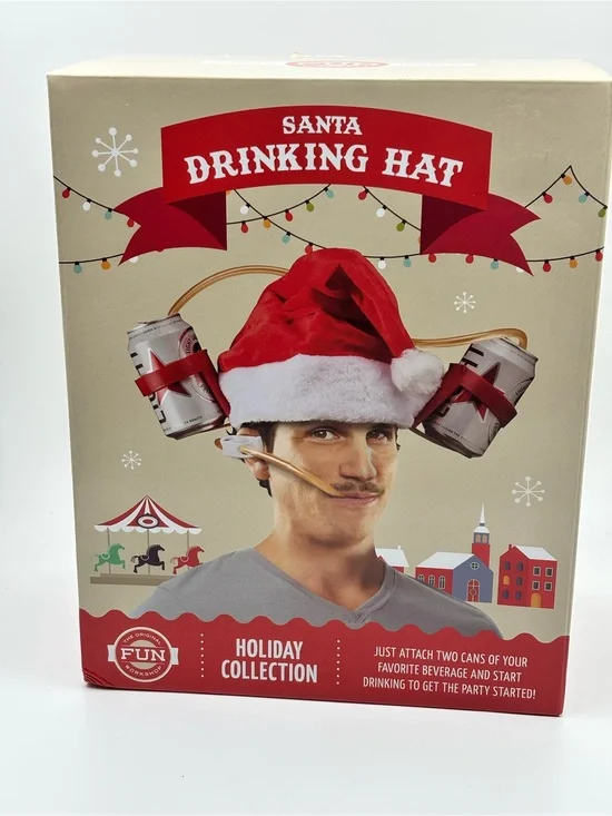 Christmas Santa Drinking Hat Retro Gifts Red Holiday Party Hat  NEW