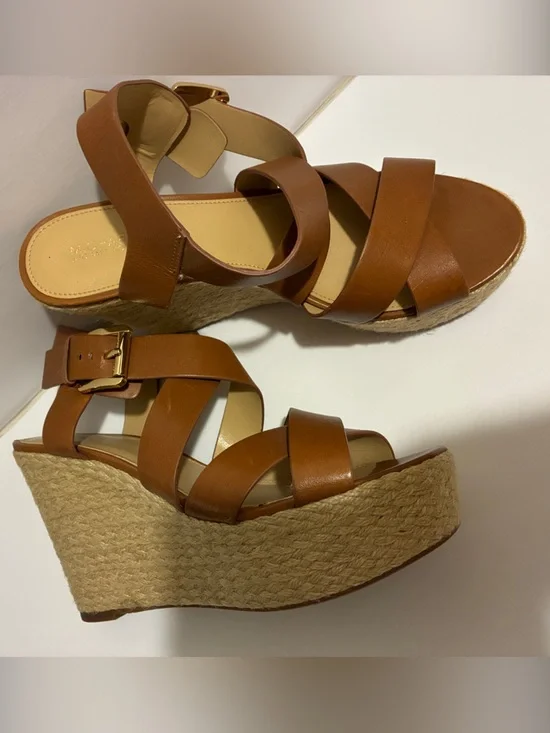 MICHAEL Michael Kors Brown Leather Espadrille Wedge Sandals