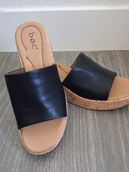b.o.c. Black Slide Wedge Sandals