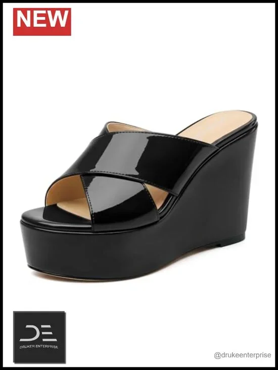 Women's Wedge Sandals Platform High Heels Slip On Cross Strap Summer Dress Shoes