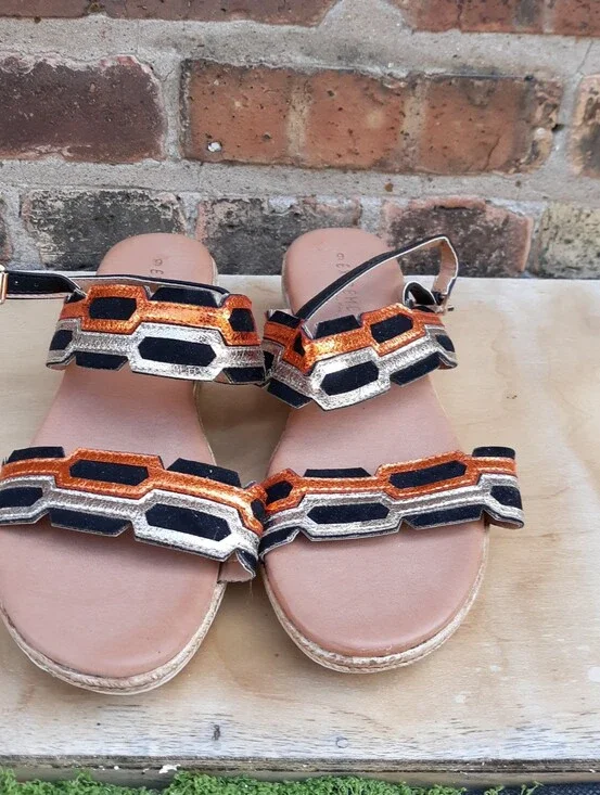 Extreme by Eddie Marc Womens 9 Metallic Orange Black Espadrille Wedge Sandal