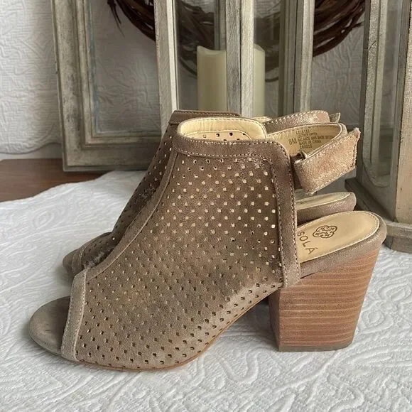 ISOLA Women's Lora Anthracite Suede Gold Shimmer Perforated Strap Heels Shoes 8