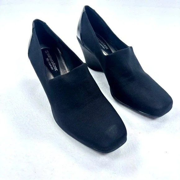 Naturalizer Wedge Shoes Womens 10W Black Square Toe Comfort‎ Office Classic
