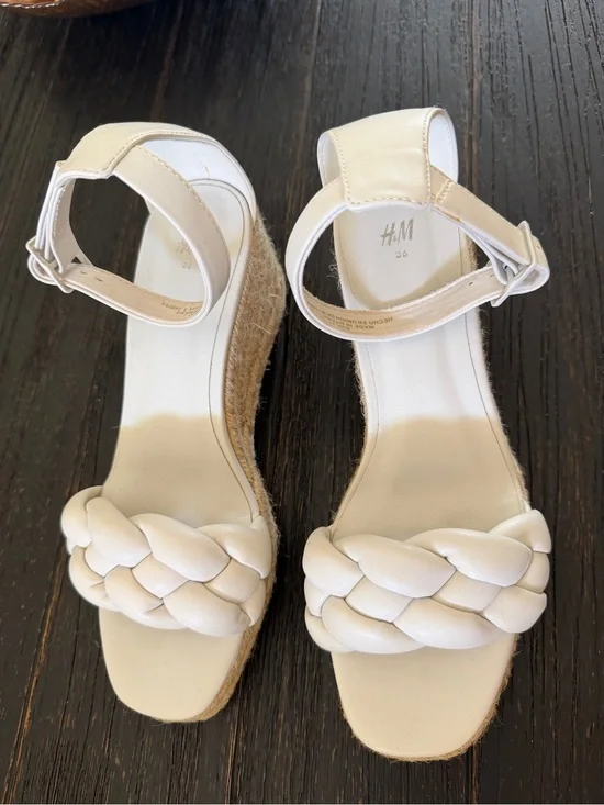 H&M Cream Braided Espadrille Wedge Sandals